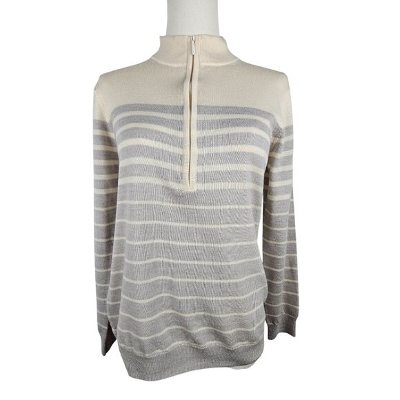 Peter Millar Womens Crown Sweater Medium Merino Wool Striped Half-Zip Ivoy - Picture 1 of 8